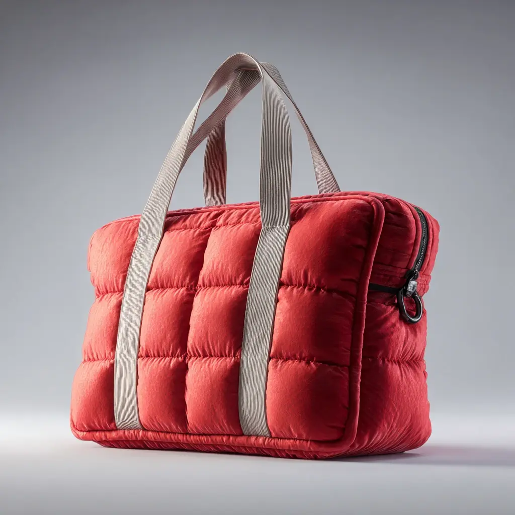 Private label handbag samples in two colourways with embossed logo and branded zip pullers approved for a boutique buy