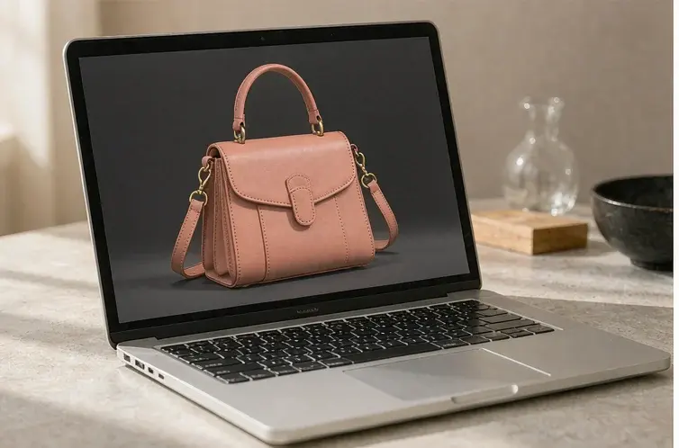 OEM handbag service specification sheet with construction notes, hardware callouts and packing instruction